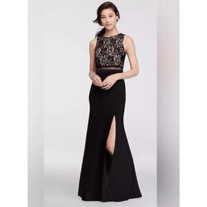 Night Way Collection Long Sleeveless Illusion Waist Maxi Dress Black size 6 P